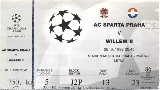 білет Sparta Prague Czech/Чехія-Willem II Netherlands/Нідерл. 1999b match ticket