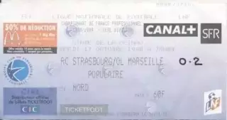 білет Франц. Championnat France Strasbourg-Ol.Marseille 1998 billet match ticket