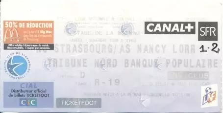білет Франція Championnat France RC Strasbourg-AS Nancy 1998 billet match ticket