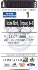 білет Grasshopper Switzerland/Швейц-Jeunesse Luxembourg/Люксем.1998 match ticket