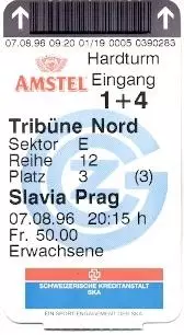 білет Grasshopper Switzerland/Швейц.-Slavia Prague Czech/Чехія 1996 match ticket
