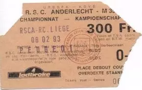 білет Бельгія Belgium League ch.ship 1993 RSC Anderlecht-RC Liege match ticket