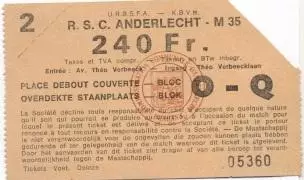 білет Бельгія Belgium League championship RSC Anderlecht-? football match ticket