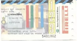 білет Інтер/FC Inter Italy/Італія-Schalke 04 Germany/Німеччина 1998 match ticket