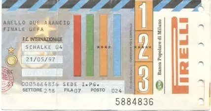 білет Інтер/FC Inter Italy/Італ-Schalke 04 Germany/Німеч.FINAL 1997 match ticket