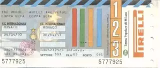 білет Інтер/FC Inter Italy/Італ.-Монако/AS Monaco France/Франц.1997 match ticket