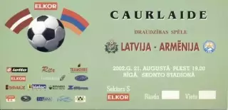 білет зб.Латвія-Вірменія 2002b МТМ/Latvia-Armenia friendly football match ticket