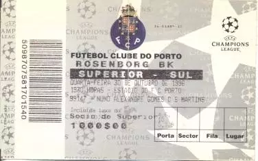 білет FC Porto Portugal/Португал-Rosenborg BK Norway/Норвегія 1996a match ticket