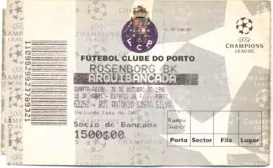 білет FC Porto Portugal/Португал-Rosenborg BK Norway/Норвегія 1996b match ticket