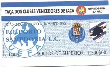 білет FC Porto Portugal/Португалія- Sampdoria UC Italy/Італія 1995 match ticket