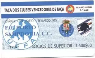 білет FC Porto Portugal/Португалія- Sampdoria UC Italy/Італія 1995 match ticket