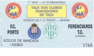 білет FC Porto Portugal/Португал.-Ferencvaros Hungary/Угорщина 1994 match ticket