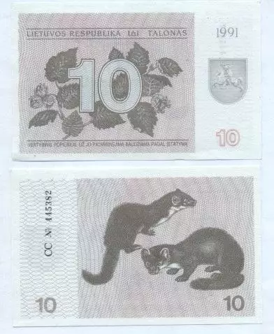 Литва банкнота 10 талонас 1991 UNC / Lithuania banknote 10 talonas 1991