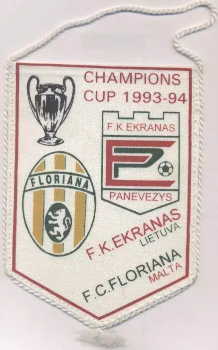 вимпел 18x13 Ekranas Lithuania/Литва-Floriana Malta/Мальта 1993 match pennant