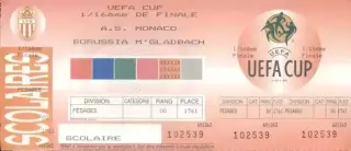 білет AS Monaco France/Франція-Borussia Moncheng.Germany/Німеч.1997 match ticket