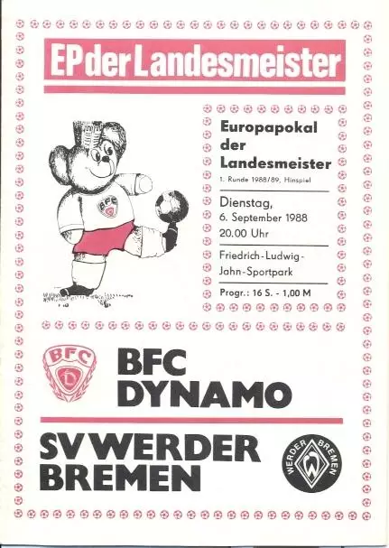 прог.Dynamo Berlin GDR/НДР-Werder Bremen Germany/Німеччина 1988 match programme