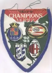 вимпел 24х19 футбол група ЛЧ 1992/93 Porto PSV Goteborg Milan football pennant