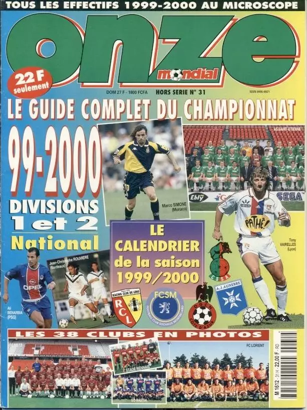 Франция,чемп-т 1999-00 спецвидання Онз/Onze Mondial France football season guide