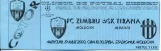 білет Зимбру/Zimbru Mold./Молд-Тирана/SK Tirana Albania/Албан.2000a match ticket