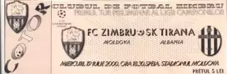білет Зимбру/Zimbru Mold./Молд-Тирана/SK Tirana Albania/Албан.2000c match ticket