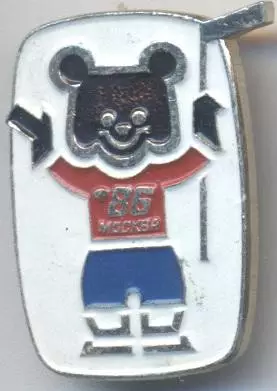 хокей,чемп-т Світу ЧС-1986 Москва талісман2 алюм./ice hockey World ch.ship badge