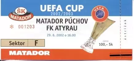 білет Пухов/Puchov Slovak/Словач.-Atyrau Kazakhstan/Казахстан 2002a match ticket