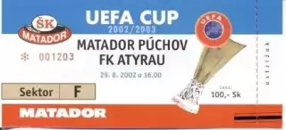 білет Пухов/Puchov Slovak/Словач.-Atyrau Kazakhstan/Казахстан 2002a match ticket