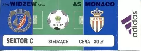 білет Відзев/Widzew Poland/Поль.-Монако/AS Monaco France/Франц.1999 match ticket