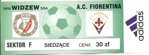 білет Відзев/Widzew Poland/Польща-AC Fiorentina Italy/Італія 1999b match ticket