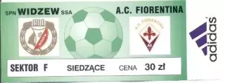 білет Відзев/Widzew Poland/Польща-AC Fiorentina Italy/Італія 1999b match ticket
