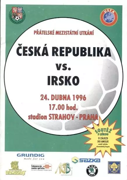 прог. зб. Чехія-Ірландія 1996 МТМ / Czechia-Rep.Ireland friendly match programme