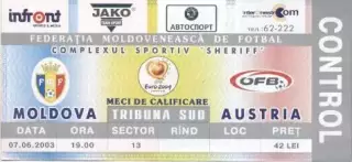 білет зб. Молдова-Австрія 2003 відбір ЧЄ-2004b / Moldova-Austria match ticket