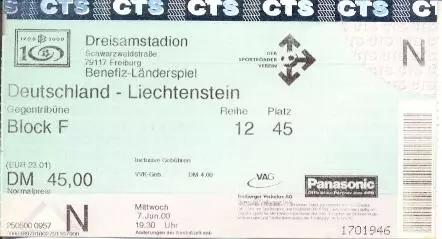 білет зб.Німеччина-Ліхтеншт.2000 МТМ/Germany-Liechtenstein friendly match ticket