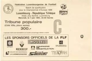 білет зб. Люксембург-Чехія 1995a відбір ЧЄ-1996 /Luxembourg-Czechia match ticket