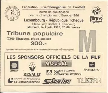 білет зб. Люксембург-Чехія 1995b відбір ЧЄ-1996 /Luxembourg-Czechia match ticket