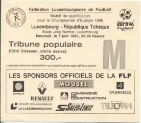 білет зб. Люксембург-Чехія 1995b відбір ЧЄ-1996 /Luxembourg-Czechia match ticket