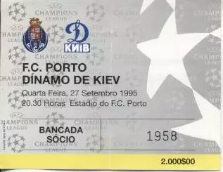 білет Порту/FC Porto Portugal/Португалія-Динамо Київ/Dyn.Kyiv 1995b match ticket
