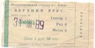білет Динамо Київ-Чорноморець Одеса 1989 /Dynamo Kyiv-Ch.Odesa ussr match ticket