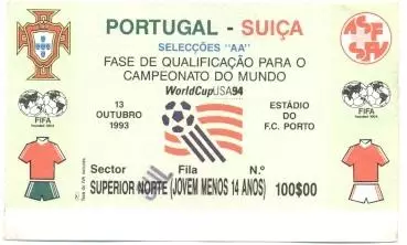 білет зб.Португал-Швейцарія 1993 відб.ЧС-1994 /Portugal-Switzerland match ticket