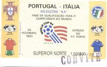 білет зб. Португалія-Італія 1993a відбір ЧС-1994 / Portugal-Italy match ticket