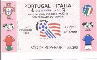 білет зб. Португалія-Італія 1993b відбір ЧС-1994 / Portugal-Italy match ticket