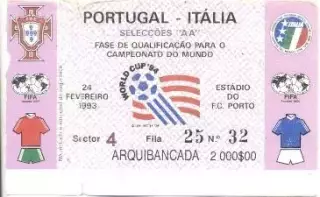 білет зб. Португалія-Італія 1993c відбір ЧС-1994 / Portugal-Italy match ticket