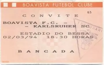 білет Boavista FC Portugal/Португ.-Karlsruher SC Germany/Німеч.1994 match ticket