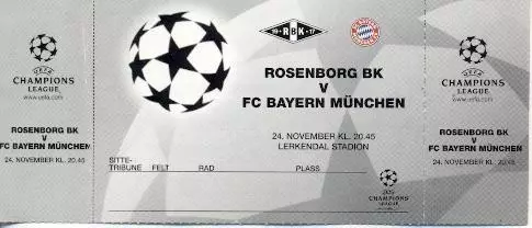 білет Rosenborg BK Norway/Норвег-Bayern Munchen Germany/Німеч. 1999 match ticket
