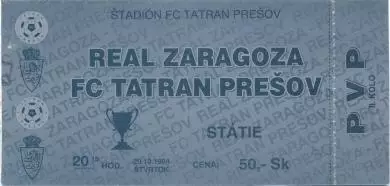 білет Tatran Presov Slovakia/Словач.-Real Zaragoza Spain/Іспан.1994 match ticket