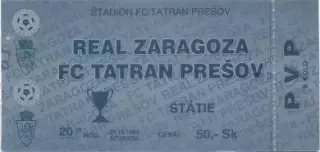білет Tatran Presov Slovakia/Словач.-Real Zaragoza Spain/Іспан.1994 match ticket