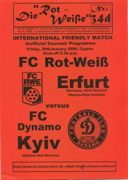 прог.Ерфурт/Rot-Weiss Erfurt Німеччина-Динамо Київ/D.Kyiv 2000 МТМ match program