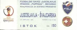 білет зб.Югослав.-Швейцарія 2001a відб.ЧС-2002 /Yugoslavia-Switzerl.match ticket