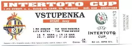 білет Synot Czech/Чехія-Вольфсбург/VfL Wolfsburg Germany/Німеч.2003 match ticket