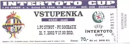білет 1.FC Synot Czech/Чехія-Сошо/FC Sochaux France/Франція 2002a match ticket